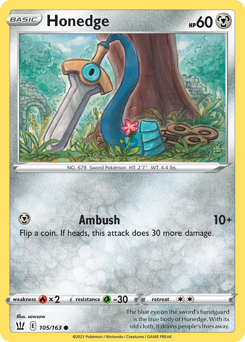 Honedge, Battle Styles #105, Pokémon TCG card