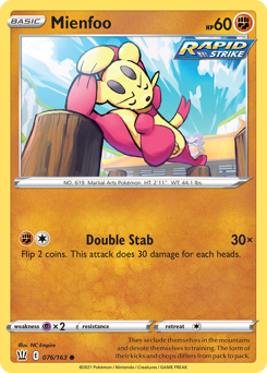 Mienfoo, Battle Styles #76, Pokémon TCG card