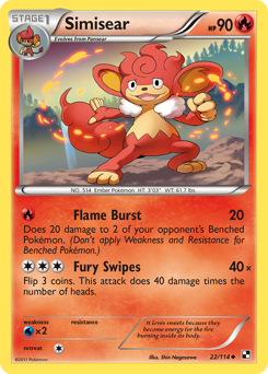 Simisear, Black & White #22, Pokémon TCG card