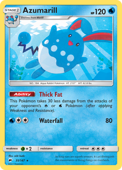 Azumarill, Burning Shadows #35, Pokémon TCG card