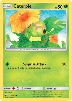 Caterpie, Burning Shadows #1, Pokémon TCG card