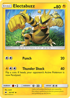 Electabuzz, Burning Shadows #42, Pokémon TCG card