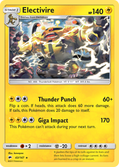 Electivire, Burning Shadows #43, Pokémon TCG card