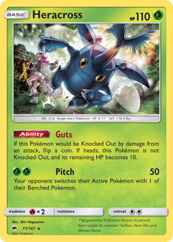 Heracross, Burning Shadows #11, Pokémon TCG card
