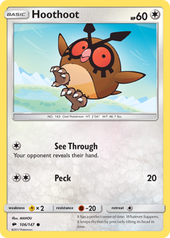 Hoothoot, Burning Shadows #106, Pokémon TCG card
