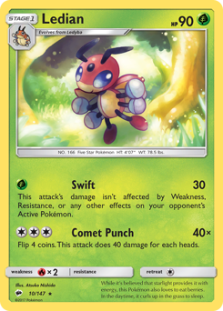 Ledian, Burning Shadows #10, Pokémon TCG card