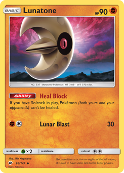Lunatone, Burning Shadows #68, Pokémon TCG card