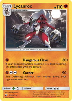 Lycanroc, Burning Shadows #75, Pokémon TCG card