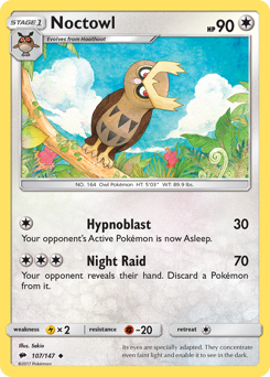 Noctowl, Burning Shadows #107, Pokémon TCG card