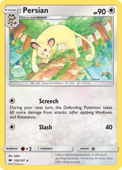 Persian, Burning Shadows #102, Pokémon TCG card