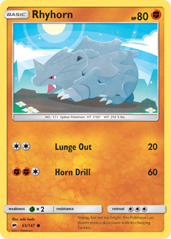 Rhyhorn, Burning Shadows #65, Pokémon TCG card