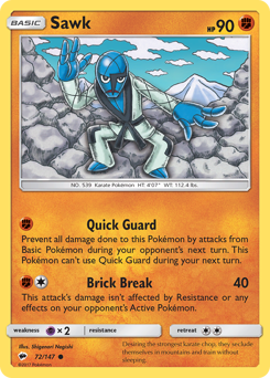 Sawk, Burning Shadows #72, Pokémon TCG card
