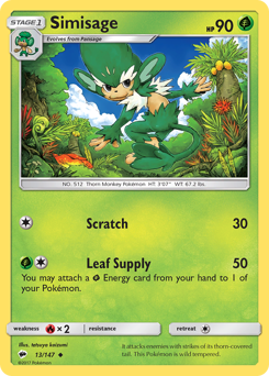 Simisage, Burning Shadows #13, Pokémon TCG card