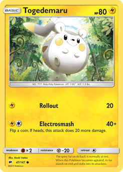 Togedemaru, Burning Shadows #47, Pokémon TCG card