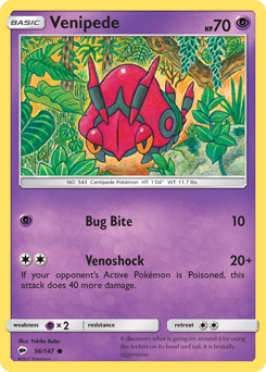 Venipede, Burning Shadows #56, Pokémon TCG card