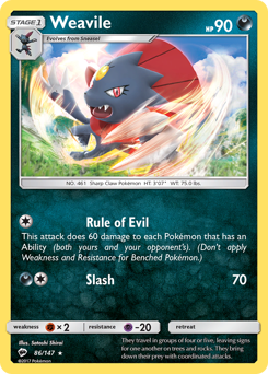 Weavile, Burning Shadows #86, Pokémon TCG card
