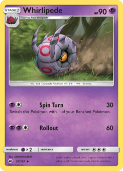 Whirlipede, Burning Shadows #57, Pokémon TCG card
