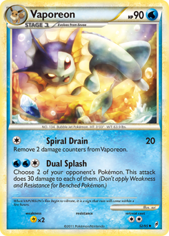 Vaporeon, Call of Legends #52, Pokémon TCG card