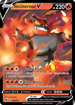 Incineroar V, Champion's Path #8, Pokémon TCG card
