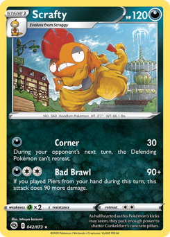 Scrafty, Champion's Path #42, Pokémon TCG card