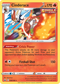 Cinderace, Chilling Reign #28, Pokémon TCG card