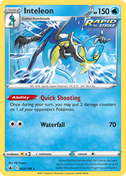 Inteleon, Chilling Reign #43, Pokémon TCG card
