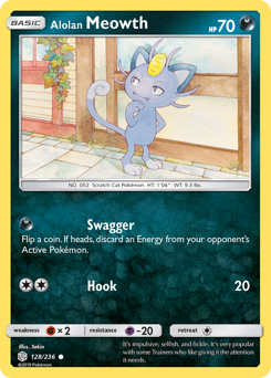 Alolan Meowth, Cosmic Eclipse #128, Pokémon TCG card