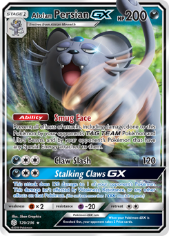 Alolan Persian-GX, Cosmic Eclipse #129, Pokémon TCG card