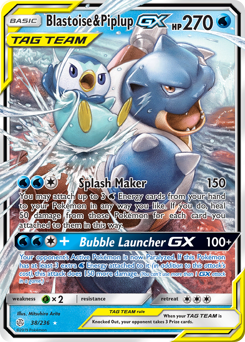 Blastoise & Piplup-GX, Cosmic Eclipse #38, Pokémon TCG card