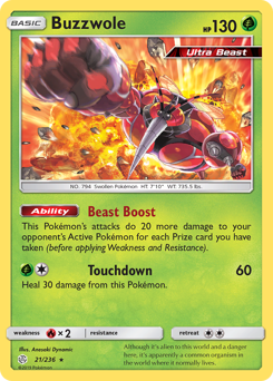 Buzzwole, Cosmic Eclipse #21, Pokémon TCG card