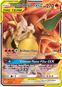 Charizard & Braixen-GX, Cosmic Eclipse #22, Pokémon TCG card