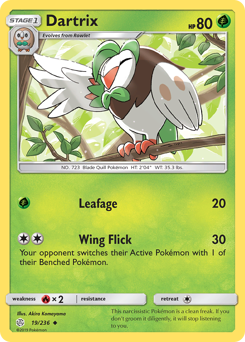Dartrix, Cosmic Eclipse #19, Pokémon TCG card
