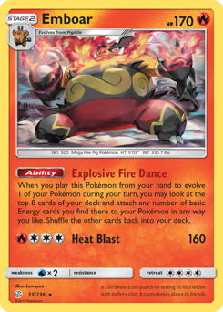 Emboar, Cosmic Eclipse #33, Pokémon TCG card