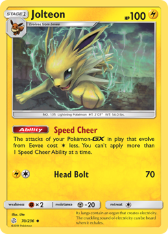 Jolteon, Cosmic Eclipse #70, Pokémon TCG card