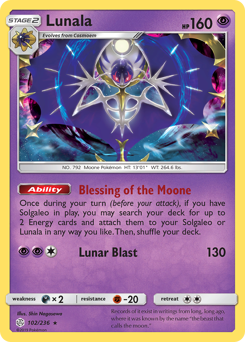 Lunala, Cosmic Eclipse #102, Pokémon TCG card