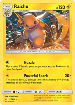 Raichu, Cosmic Eclipse #67, Pokémon TCG card