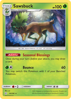 Sawsbuck, Cosmic Eclipse #16, Pokémon TCG card