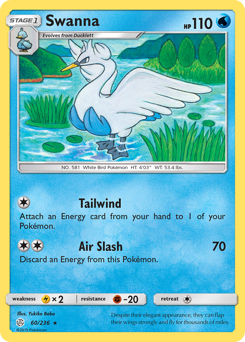 Swanna, Cosmic Eclipse #60, Pokémon TCG card