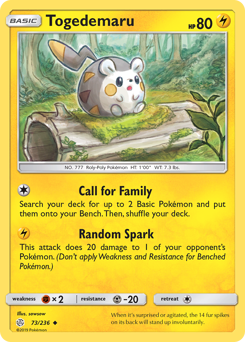 Togedemaru, Cosmic Eclipse #73, Pokémon TCG card