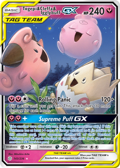 Togepi & Cleffa & Igglybuff-GX, Cosmic Eclipse #143, Pokémon TCG card