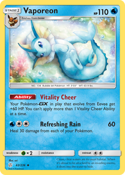 Vaporeon, Cosmic Eclipse #42, Pokémon TCG card
