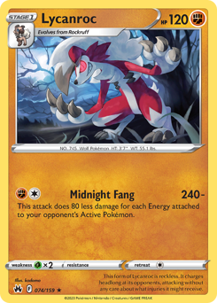 Lycanroc, Crown Zenith #74, Pokémon TCG card