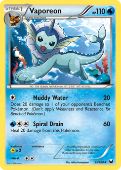 Vaporeon, Dark Explorers #25, Pokémon TCG card