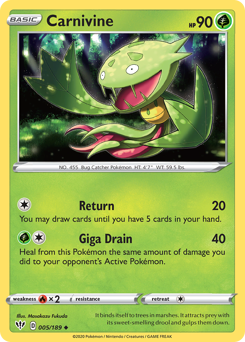 Carnivine, Darkness Ablaze #5, Pokémon TCG card