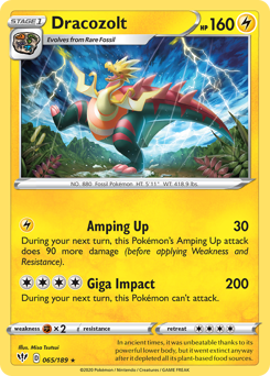 Dracozolt, Darkness Ablaze #65, Pokémon TCG card