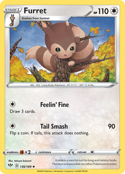Furret, Darkness Ablaze #136, Pokémon TCG card