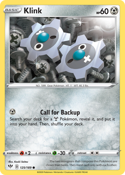 Klink, Darkness Ablaze #125, Pokémon TCG card