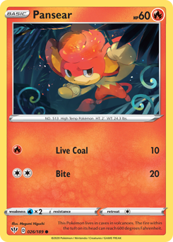 Pansear, Darkness Ablaze #26, Pokémon TCG card