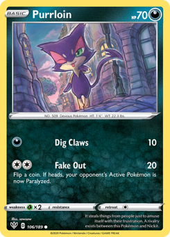 Purrloin, Darkness Ablaze #106, Pokémon TCG card