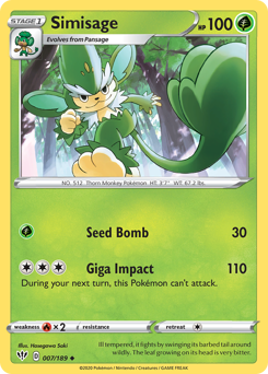 Simisage, Darkness Ablaze #7, Pokémon TCG card